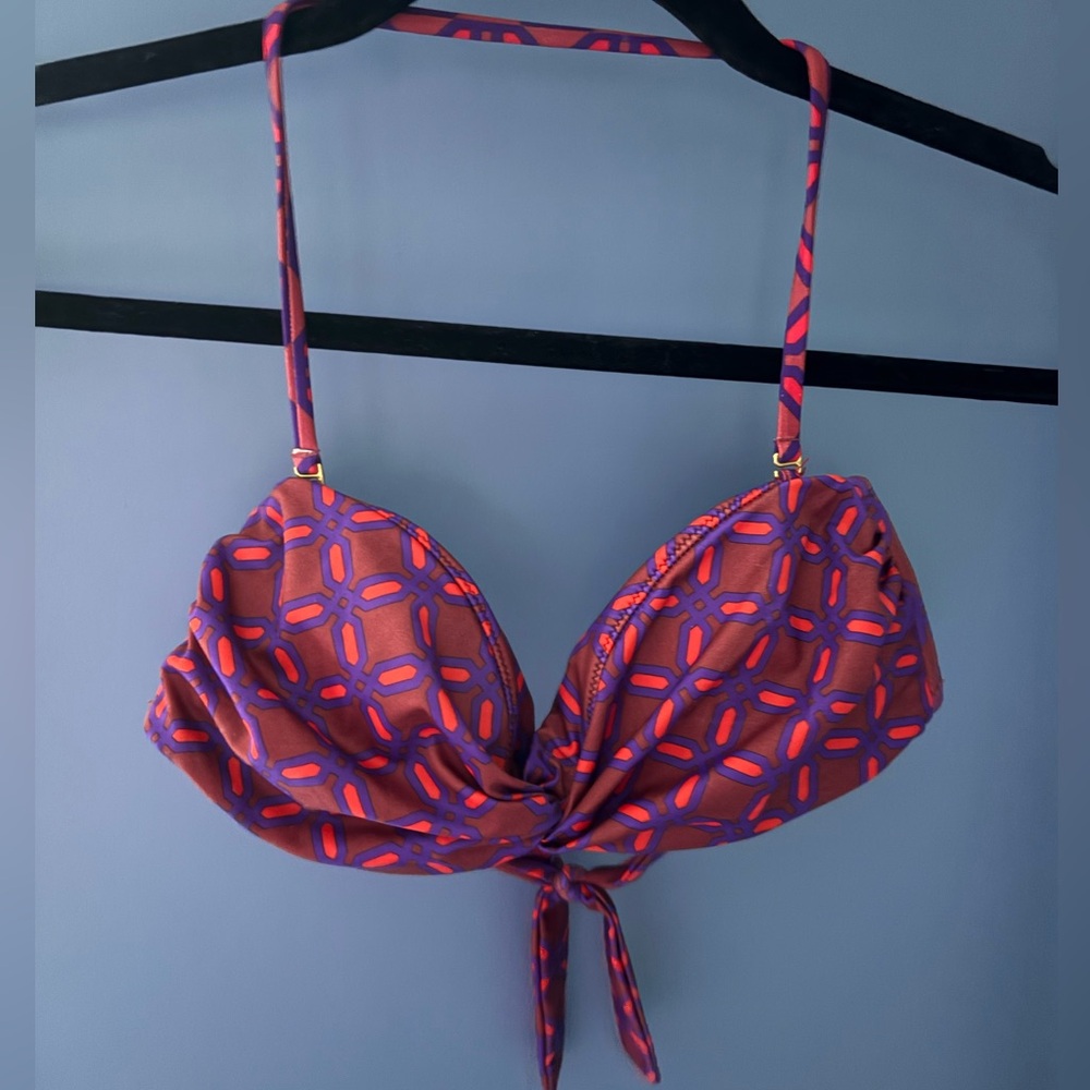 J. Crew Geometric Patterned Halter Bikini Top Small pink, purple, brown